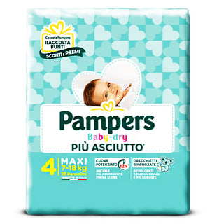 Pampers Baby Dry Più Asciutto, Pannolini Taglia 4, 7-18 Kg. Confezione 18 Pannolini
