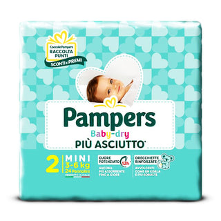 Pampers Baby Dry Più Asciutto, Pannolini Taglia 2, 3-6 Kg. Confezione 24 Pannolini