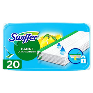 SWIFFER- Panno Lavapavimenti, Pulizia Igienica Profonda, Rimuove Sporco e Batteri, Profumo Limone, 20 Panni Umidi